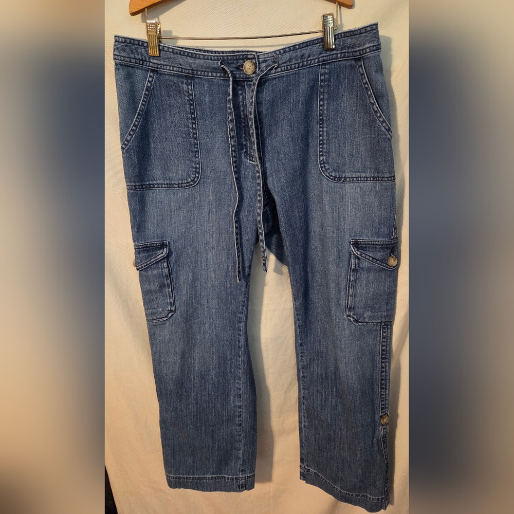 L L Bean Cargo Jeans With Tie Waist Size 12 Petite